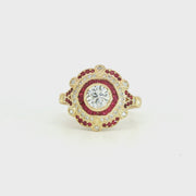 14K Yellow Gold Lab Diamond & Ruby Vintage Inspired Ring