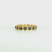 14K Yellow Gold Natural Salt & Pepper Diamond Vintage Inspired Millgrain Bezels Band