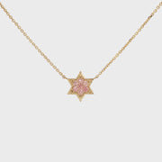14K Yellow Gold Star of David Seven Diamond Necklace