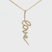 14K Yellow Gold Lab Diamond Cursive Love Dangle Necklace