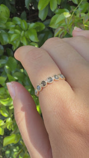 14K Yellow Gold Natural Rose Cut Salt & Pepper Diamond Vintage Inspired Millgrain Bezel Ring