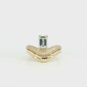 14K Yellow Gold White Sapphire & Natural Diamonds Regal Wavy Ring