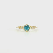 14K Yellow Gold Blue Zircon & Natural Diamonds Fairy Tale Ring