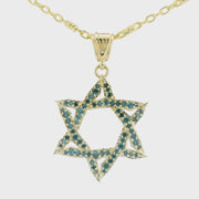 14K Yellow Gold Natural Blue Diamond Overlapping Star of David Pendant