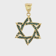 14K Yellow Gold Natural Blue Diamond Star of David Pendant