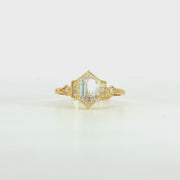 18K Yellow Gold Elongated Hexagon Lab Diamond Vintage Inspired Starfire Engagement Ring