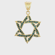 14K Yellow Gold Natural Blue Diamond Star of David Pendant