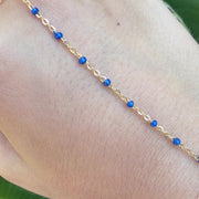 Yellow Gold Filled Royal Blue Enamel Rolo Hand Lariat