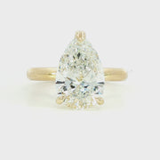 14K 4.02ct E VVS2 Yellow Gold Lab Diamond Pear Signature Solitaire Ring