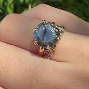 14K Yellow Gold Natural Rose Cut Salt & Pepper Diamond Vintage Inspired Millgrain Bezel Ring
