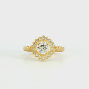 18K Yellow Gold Old Euro Cut Lab Diamond Vintage Inspired Engagement Ring