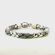 925 Sterling Silver Alternating Scale and Weave Box Bali Bracelet