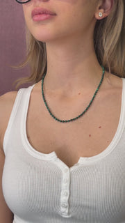 14K Yellow Gold Malachite & Black Agate Beaded Necklace
