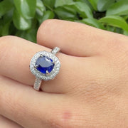 14K White Gold Double Natural Diamond Halo Sapphire Engagement Ring
