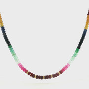 14K Yellow Gold Graduated Vibrant Rainbow Sapphire Beaded Necklace